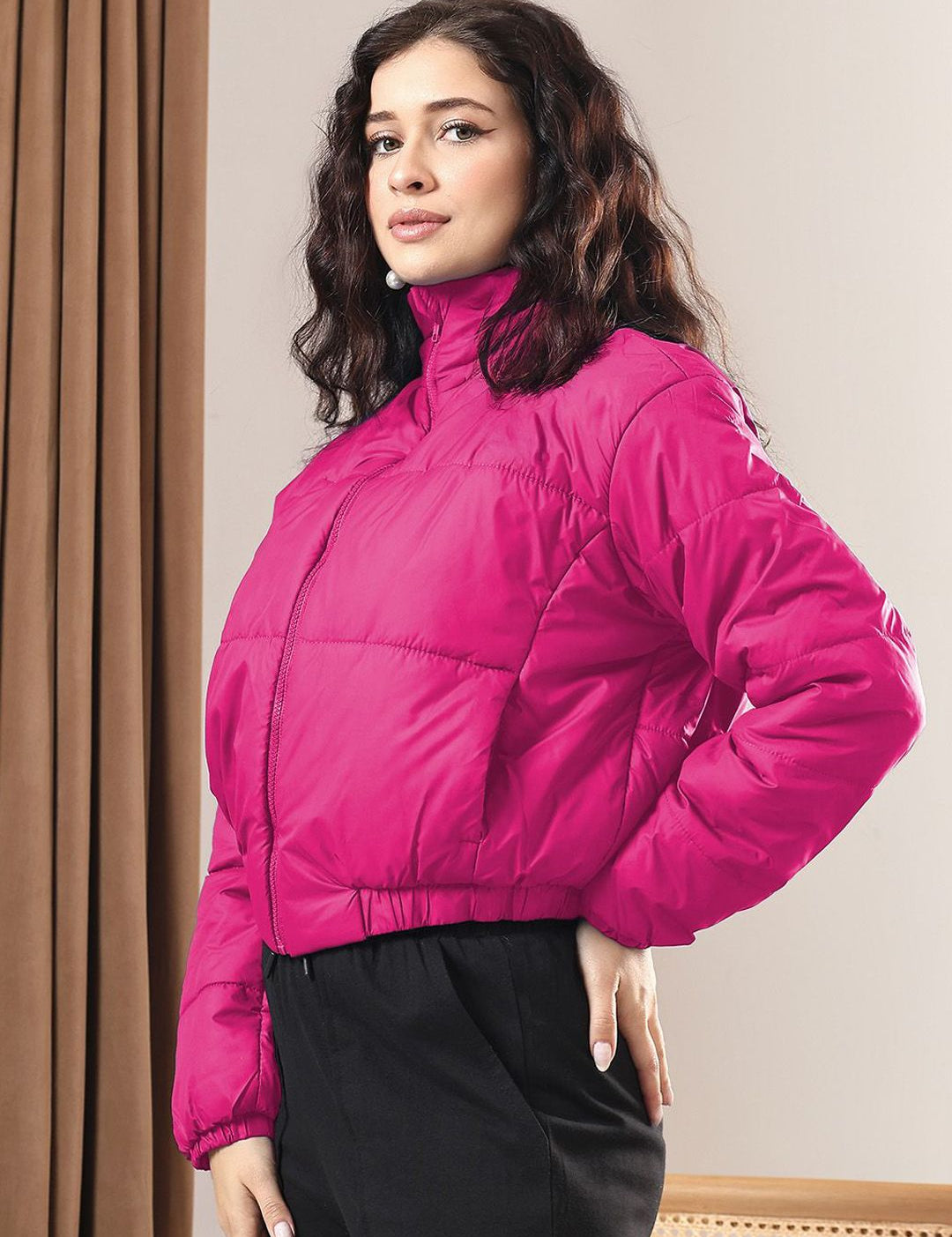 Kotty Women Mock Collar Solid Casual Insulator Puffer Jacket