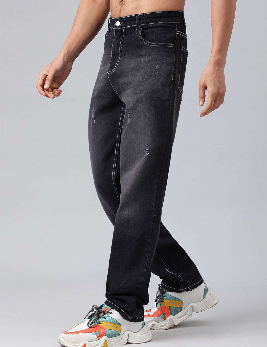 Kotty Men Low-Rise Low Distress Heavy Fade Stretchable Jeans