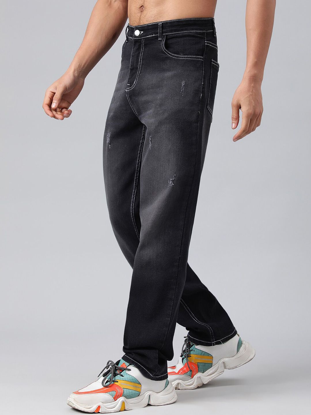 Kotty Men Low-Rise Low Distress Heavy Fade Stretchable Jeans