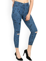 Kotty Women Blue Skinny Fit High-Rise Slash Knee Jeans