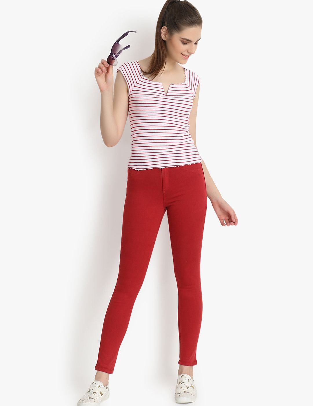 Kotty Women Red Skinny Fit High-Rise Clean Look Stretchable Jeans