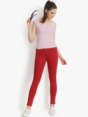 Kotty Women Red Skinny Fit High-Rise Clean Look Stretchable Jeans