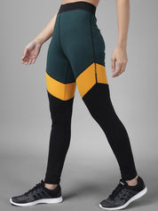 Kotty Women Black & Yellow Colourblocked Tights