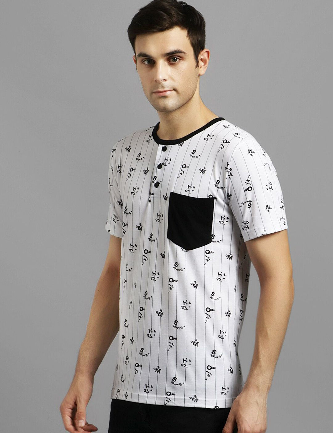 Kotty Men White Printed Round Neck T-shirt