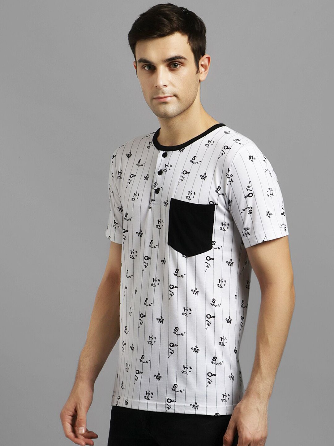Kotty Men White Printed Round Neck T-shirt