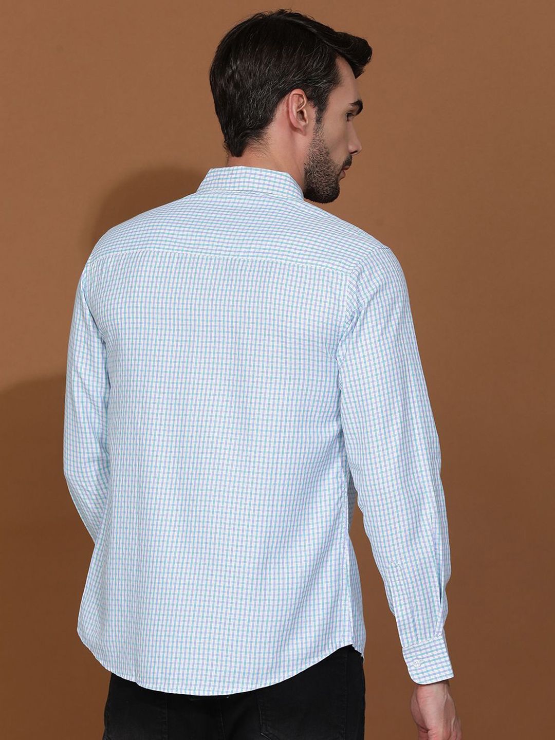 Kotty Blue New Spread Collar Checked Casual Shirt