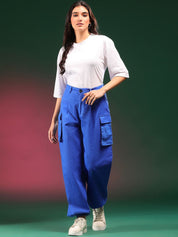 Kotty Women Relaxed Loose Fit High-Rise Easy Wash Cargo Trousers