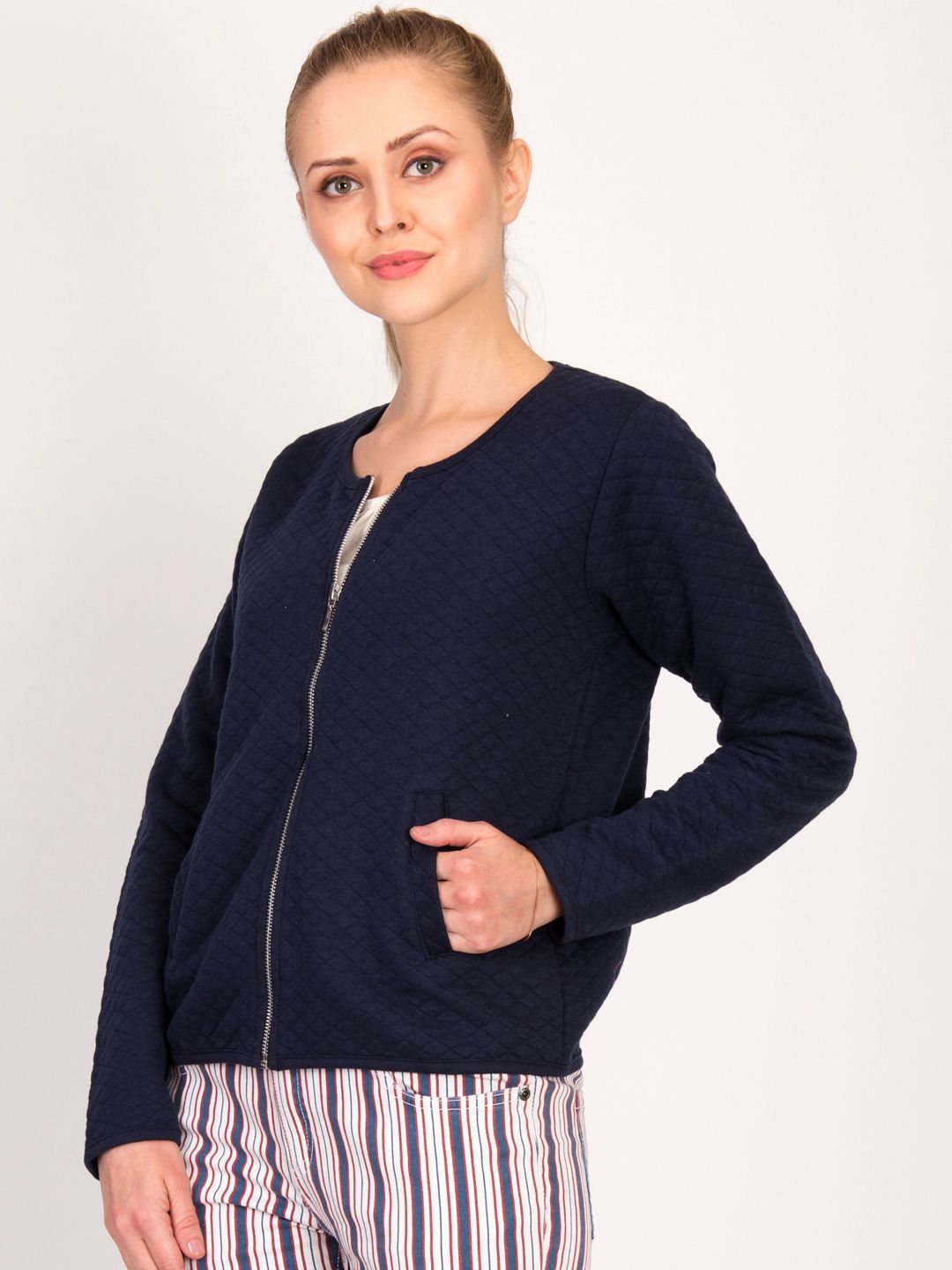 Kotty Women Blue Self Design Open Front Jacket