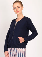 Kotty Women Blue Self Design Open Front Jacket