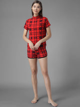 Kotty Women Red & Black Printed Night suit