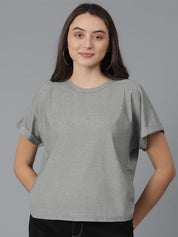 Kotty Round Neck Extended Sleeves Cotton T-shirt