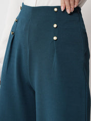 Kotty Women Green Relaxed Straight Fit High-Rise Trousers