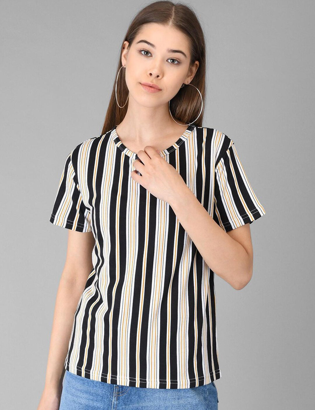 Kotty Striped Round Neck T-shirt