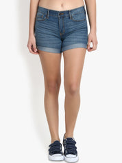 Kotty Women Blue Washed Regular Fit Denim Shorts
