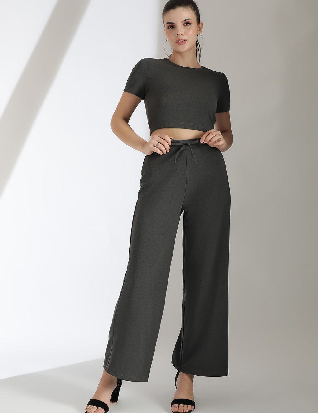 Stylecast X KOTTY Basics Crop Top With Wide Leg Trousers