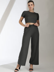 Stylecast X KOTTY Basics Crop Top With Wide Leg Trousers