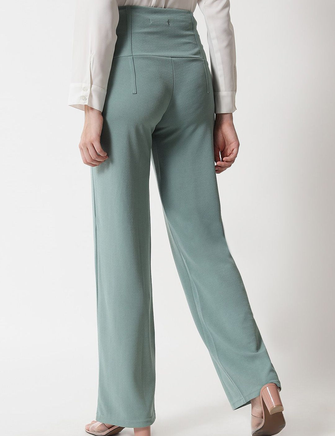 Kotty Women Green Relaxed Straight Fit High-Rise Easy Wash Pleated Trousers