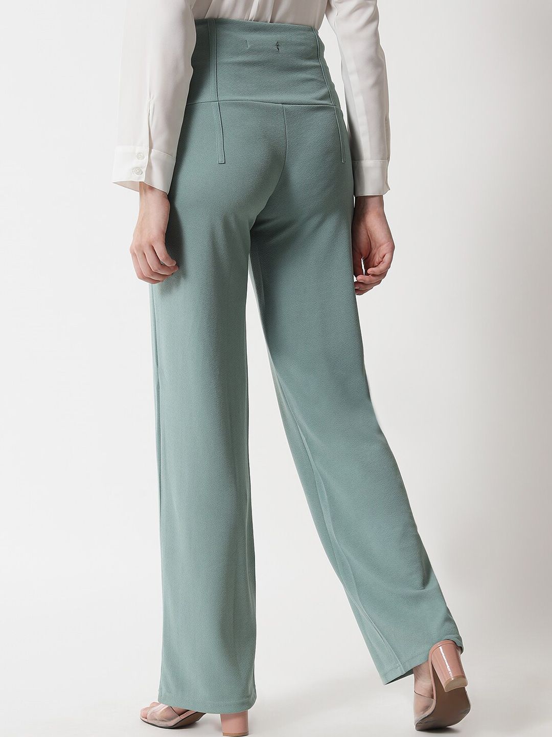Kotty Women Green Relaxed Straight Fit High-Rise Easy Wash Pleated Trousers
