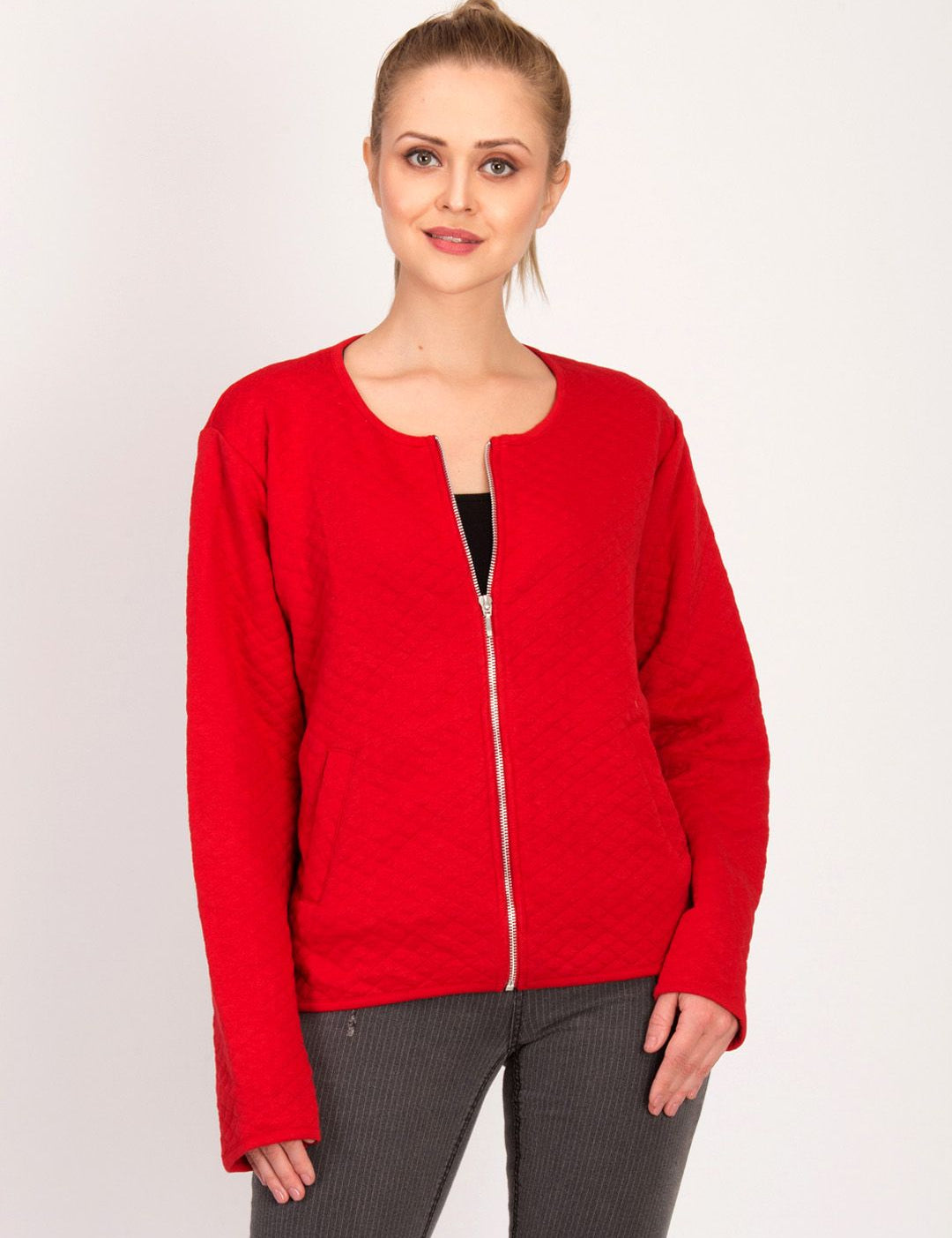 Kotty Women Red Self Design Tailored Jacket