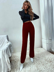 KOTTY BIZwear Women Relaxed Straight Fit High-Rise Easy Wash Pleated Parallel Trouser