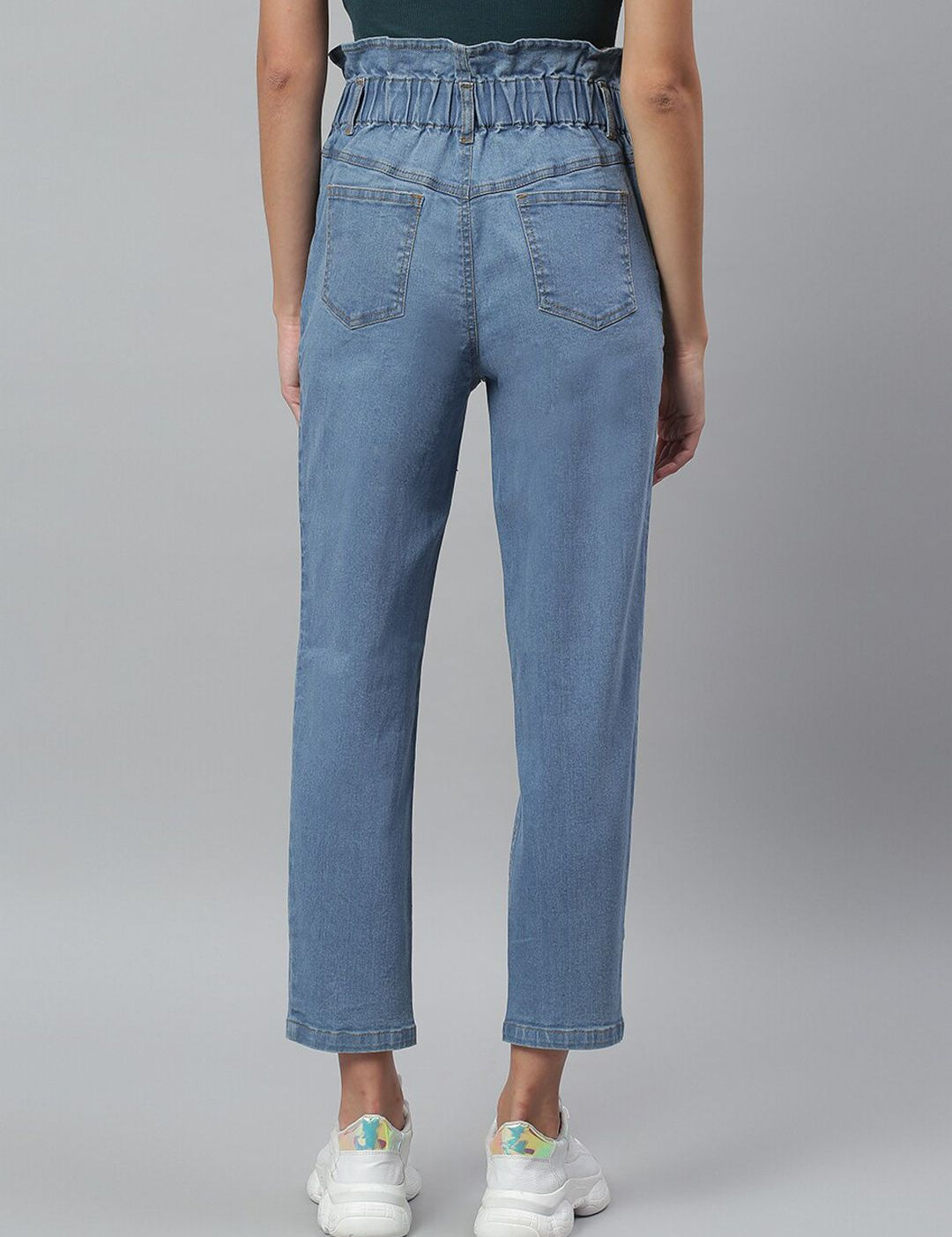 Kotty Women Blue Boyfriend Fit High-Rise Cotton Clean Look Jeans