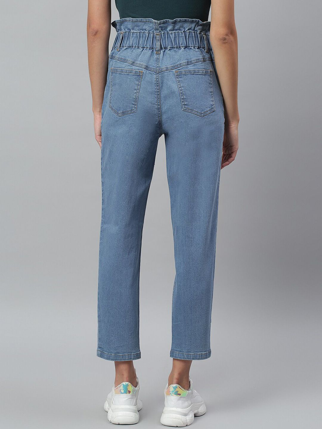 Kotty Women Blue Boyfriend Fit High-Rise Cotton Clean Look Jeans