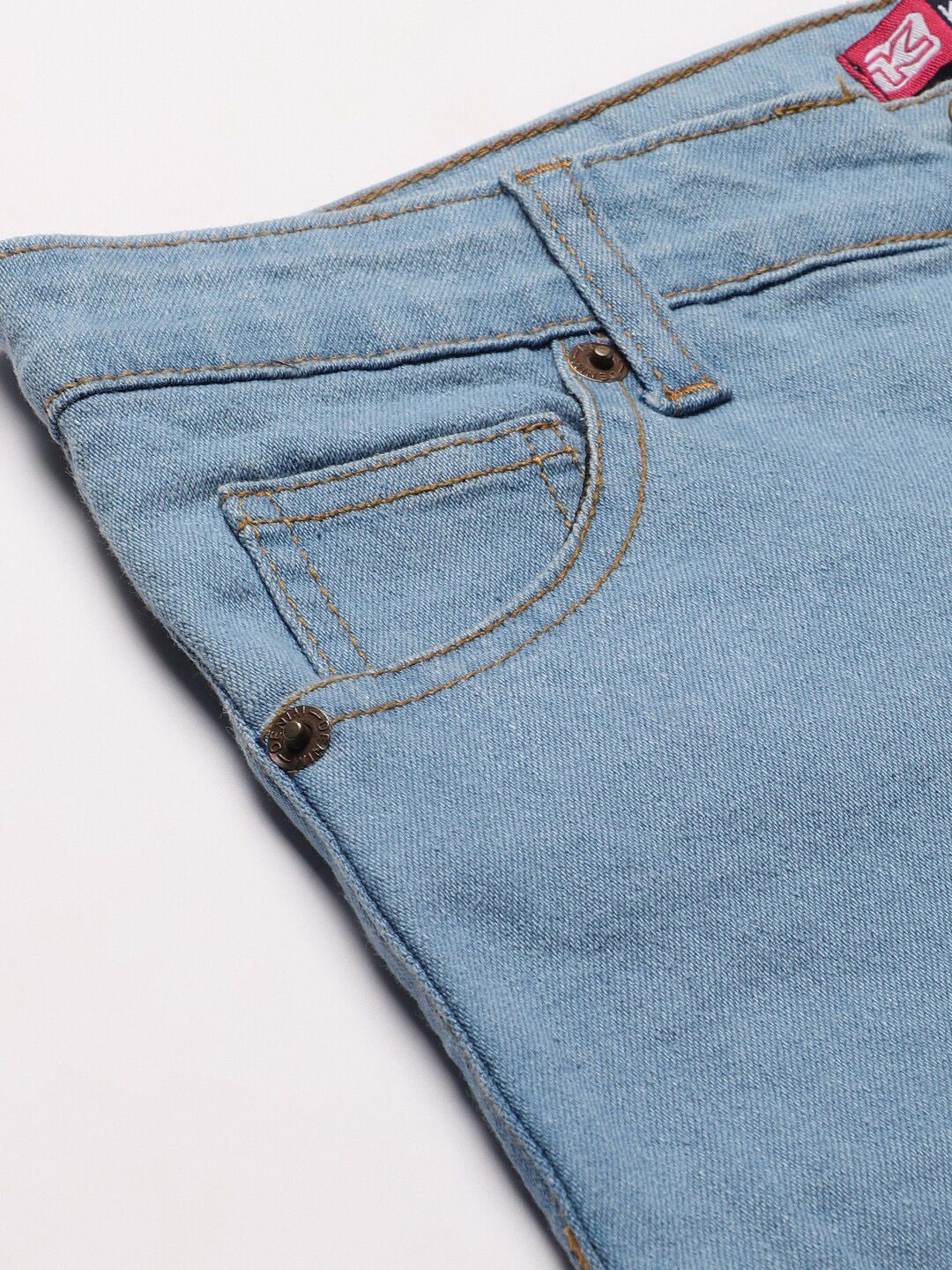 Kotty Women Blue Solid Cotton High-Rise Crop Flared Jeans