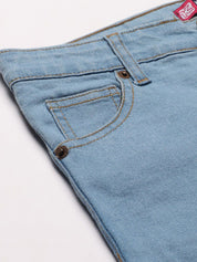 Kotty Women Blue Solid Cotton High-Rise Crop Flared Jeans