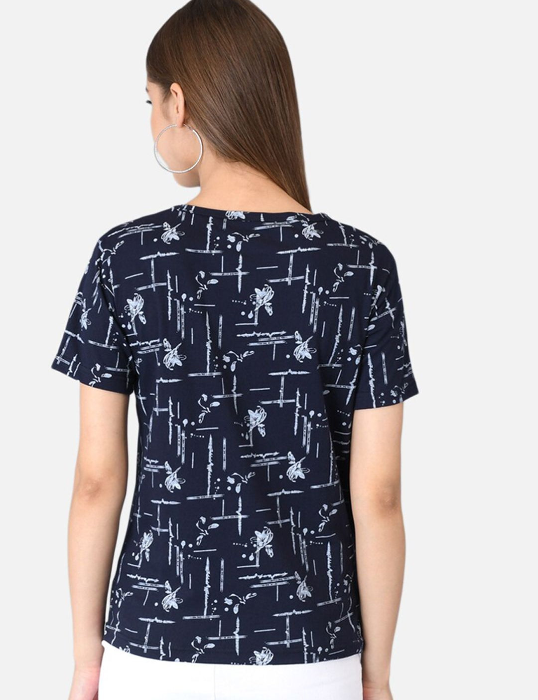 Kotty Women Blue Printed Round Neck T-shirt