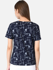 Kotty Women Blue Printed Round Neck T-shirt