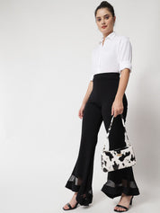 Kotty Women Black Relaxed Flared High-Rise Easy Wash Trousers