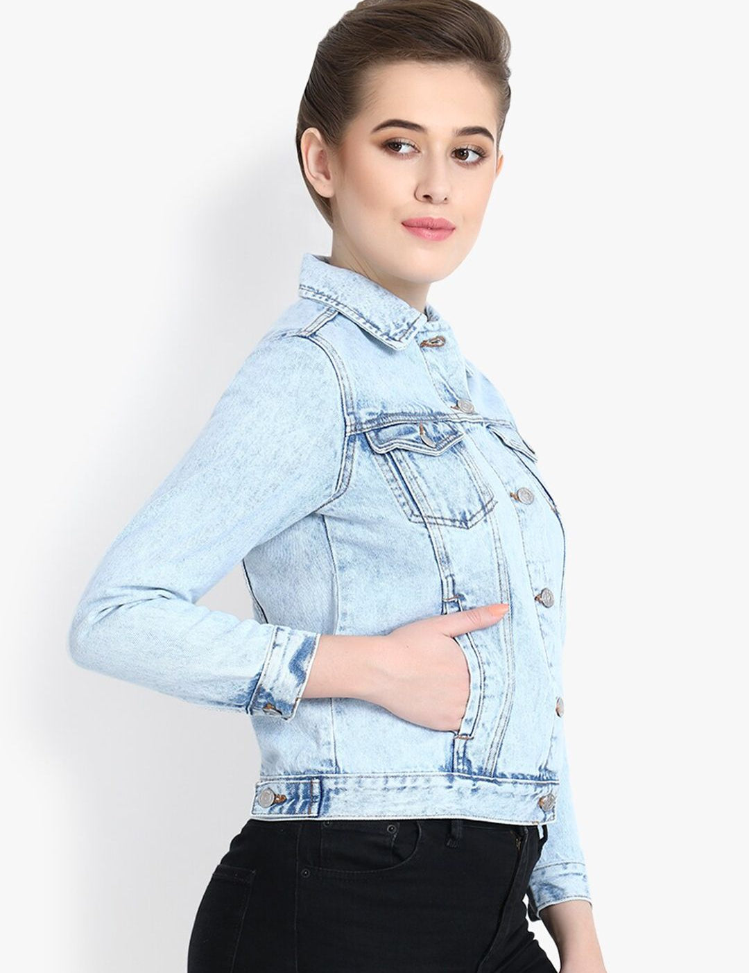 Kotty Women Blue Solid Denim Jacket