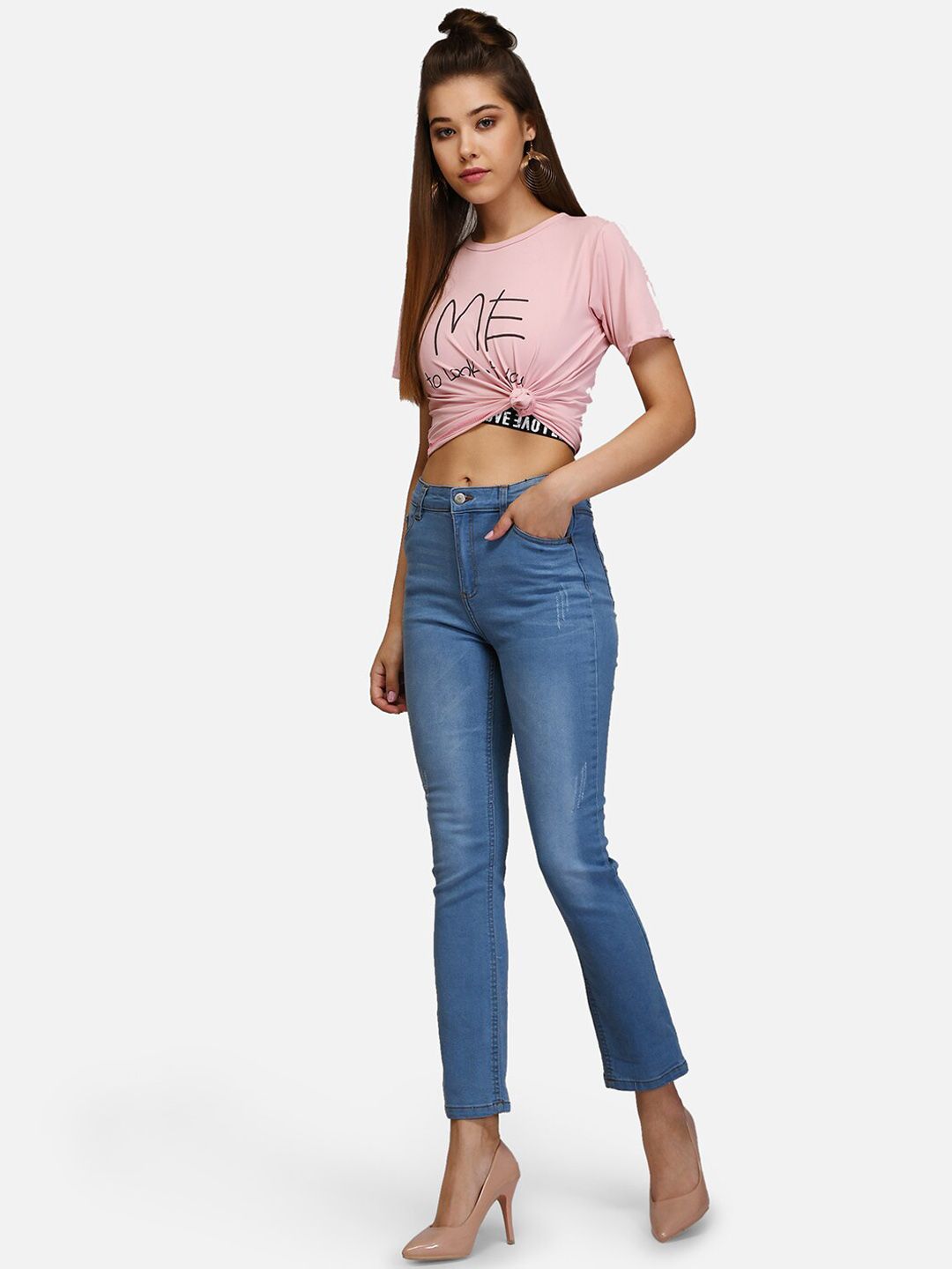 Kotty Women Blue Skinny Fit High-Rise Low Distress Jeans