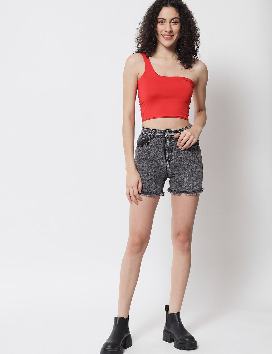 Kotty Women Black High-Rise Running Denim Shorts