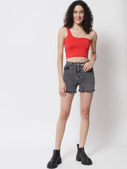 Kotty Women Black High-Rise Running Denim Shorts