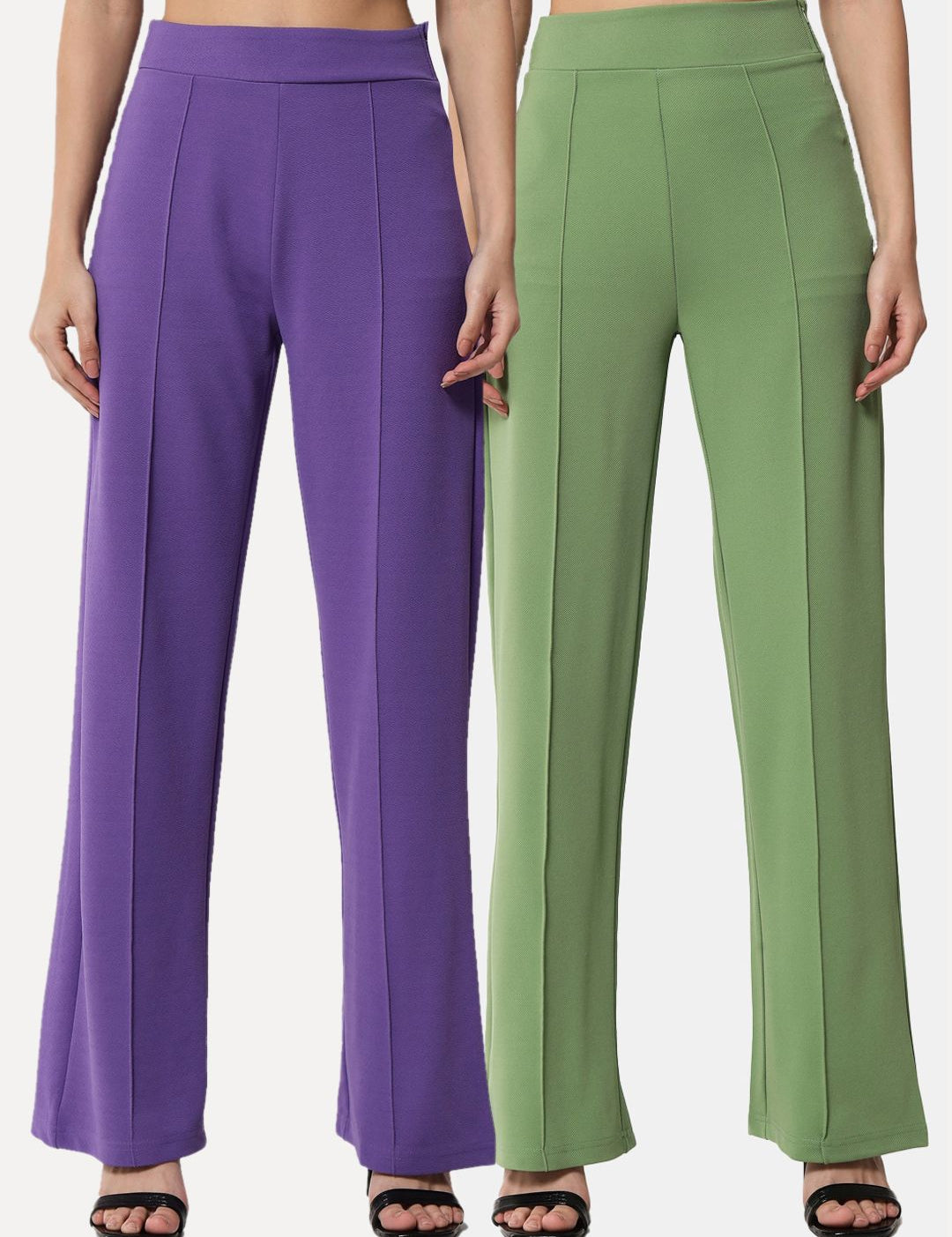 Kotty Women Pack Of 2 Relaxed Straight Leg Fit High-Rise Easy Wash Trousers