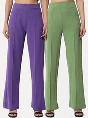 Kotty Women Pack Of 2 Relaxed Straight Leg Fit High-Rise Easy Wash Trousers