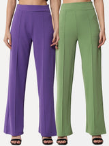 Kotty Women Pack Of 2 Relaxed Straight Leg Fit High-Rise Easy Wash Trousers