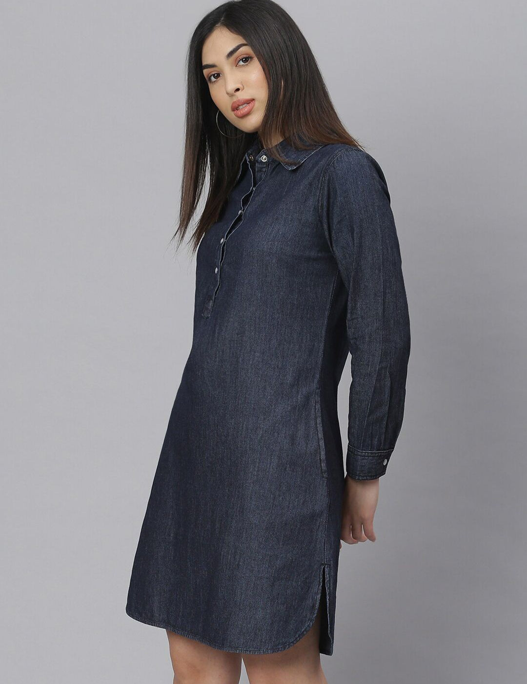 Kotty Women Navy Blue Solid Shirt Dress
