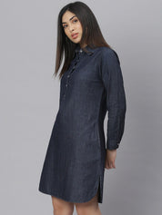 Kotty Women Navy Blue Solid Shirt Dress