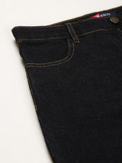 Kotty Women Black Solid Cotton High-Rise Crop Flared Jeans