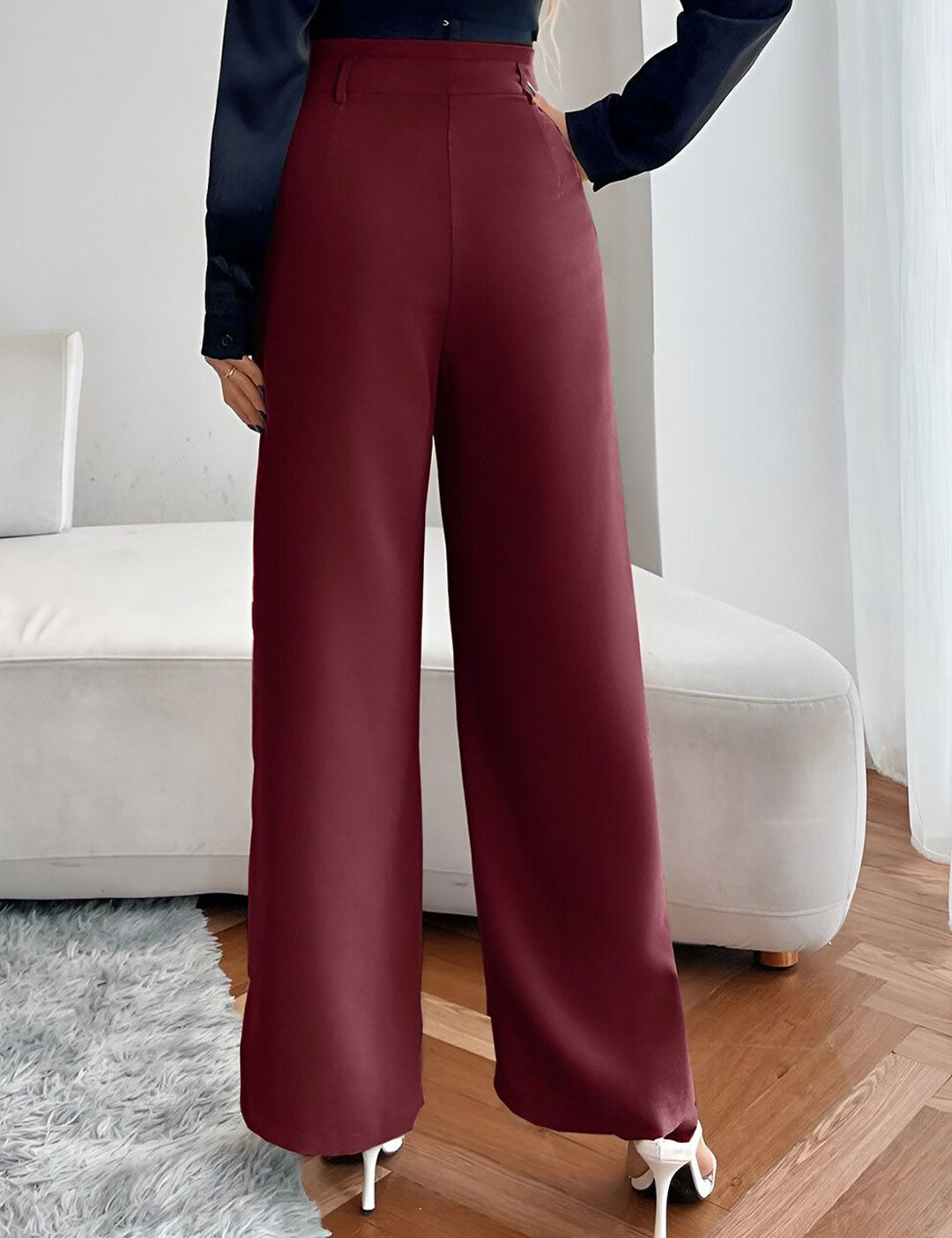 Maroon Relaxed Fit High-Rise Pleated Parallel Trousers