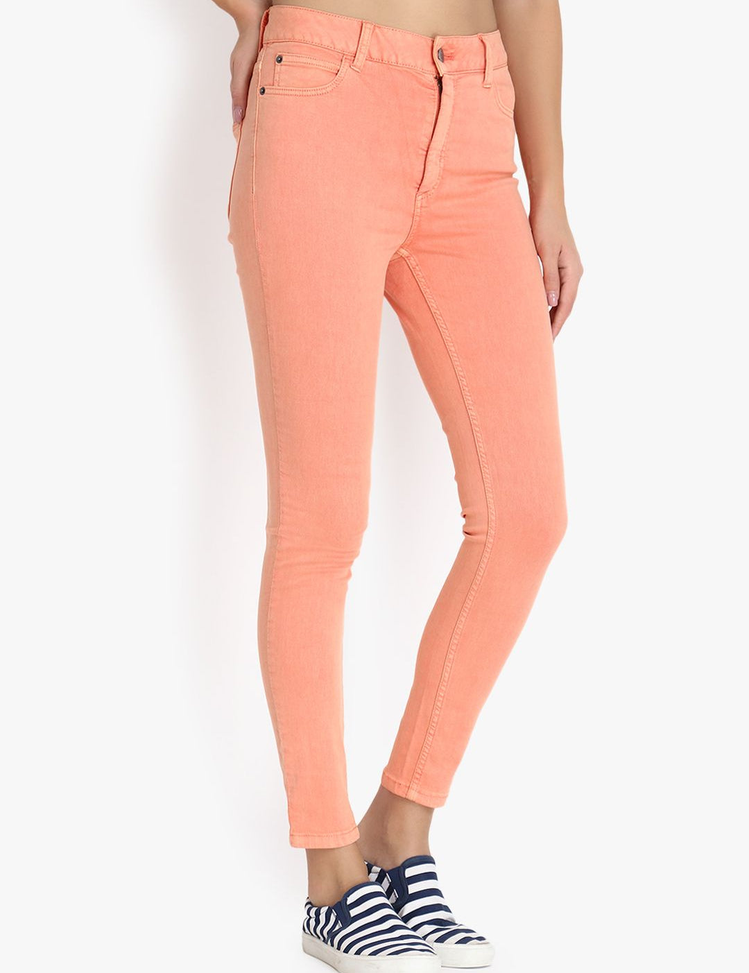 Kotty Women Coral Orange Skinny Fit High-Rise Clean Look Stretchable Jeans