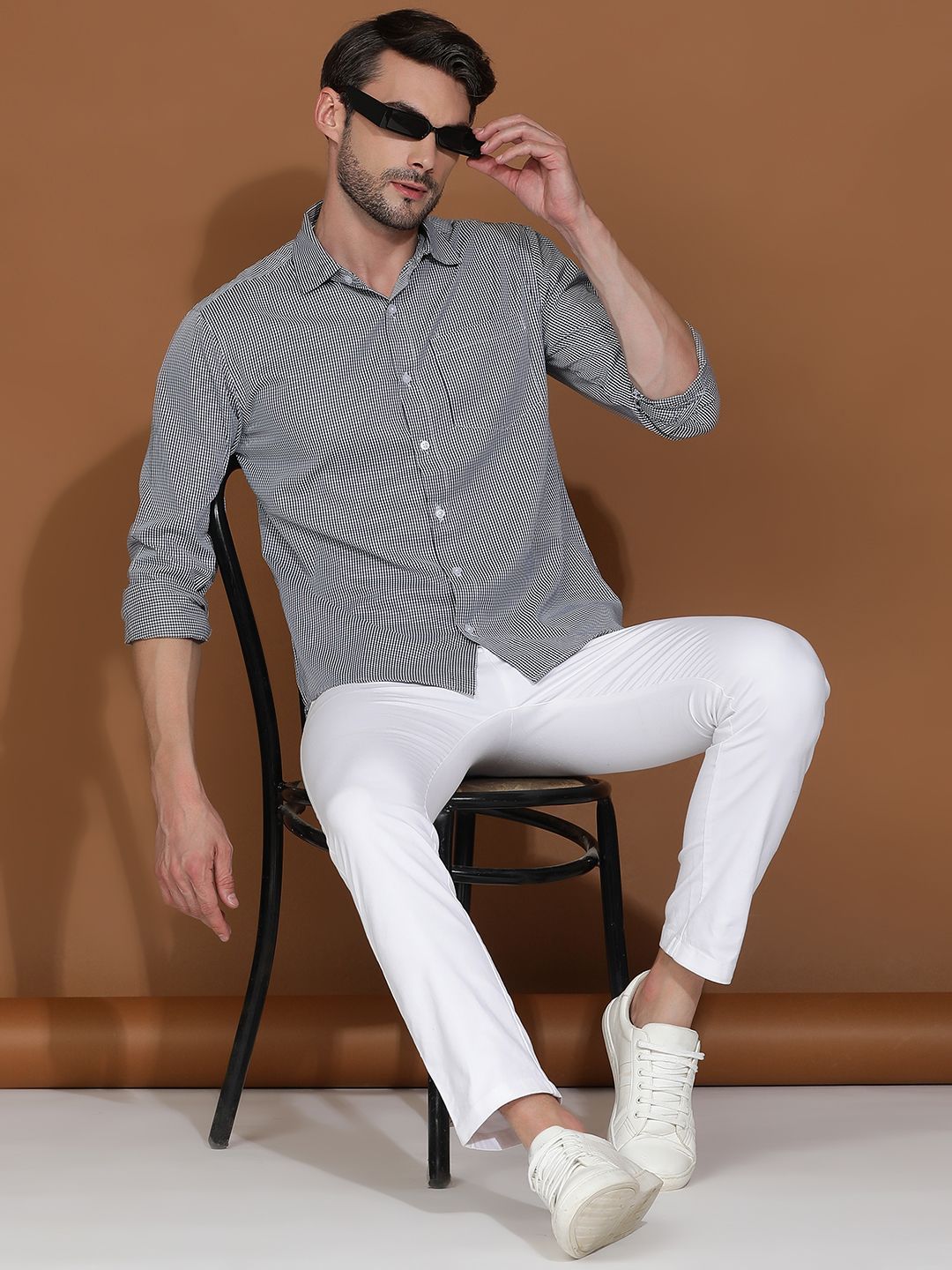 Kotty New Micro Checks Spread Collar Casual Shirt