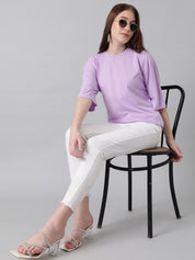 KOTTY Basics Purple Round Neck Oversized T-shirt