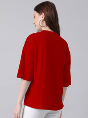 Kotty Red Round Neck Oversized Cotton T-shirt