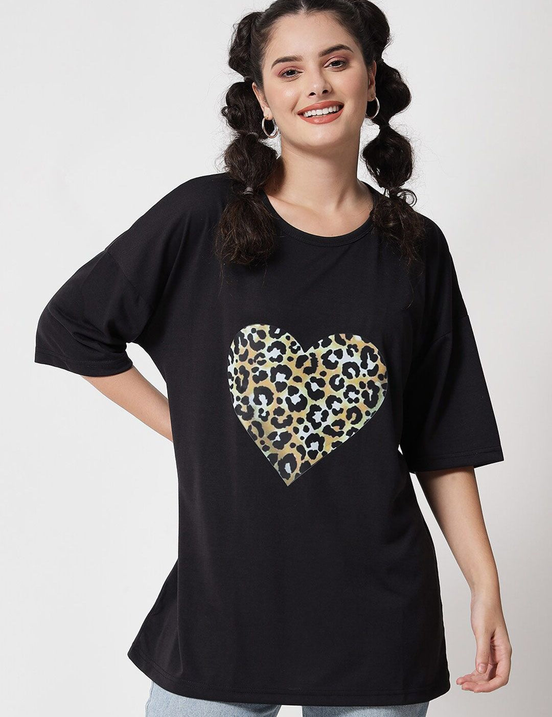 Kotty Women Black Typography Printed Oversized T-shirt