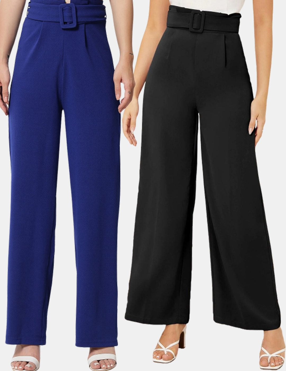 KOTTY BIZwear Women Multicoloured Relaxed Straight Fit High-Rise Easy Wash Pleated Trousers