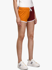 Kotty Women Mustard Yellow & Maroon Colourblocked Regular Fit Regular Shorts