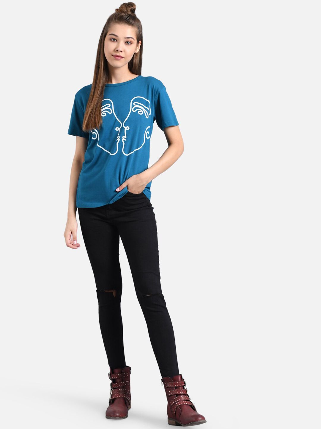 Kotty Women Yellow Printed Round Neck T-shirt